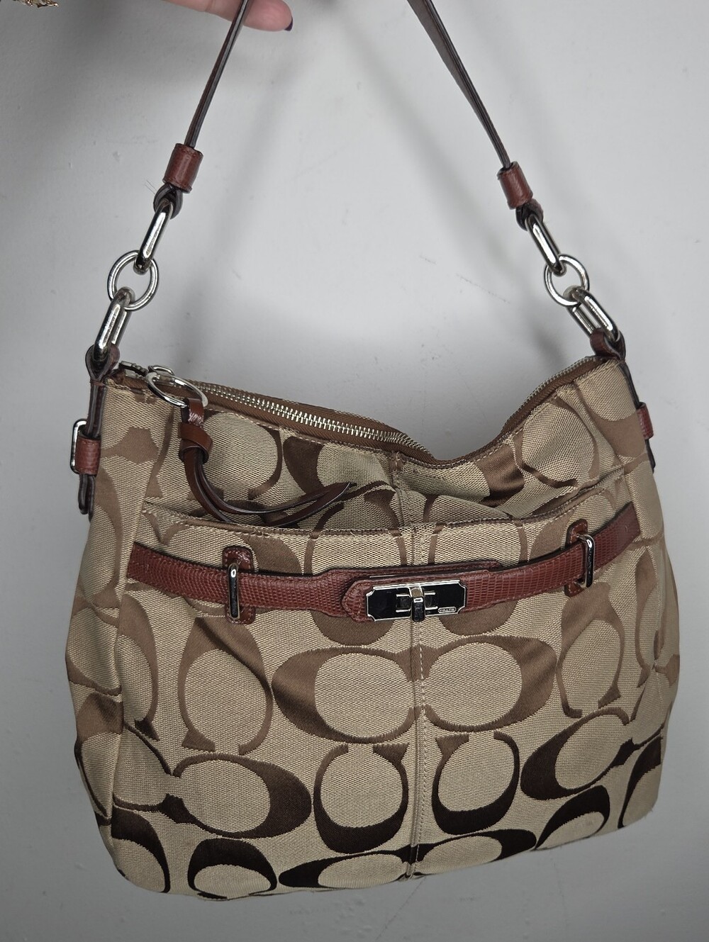 Coach Kristin Signature Op Art Hobo Shoulder Bag Brown 17889